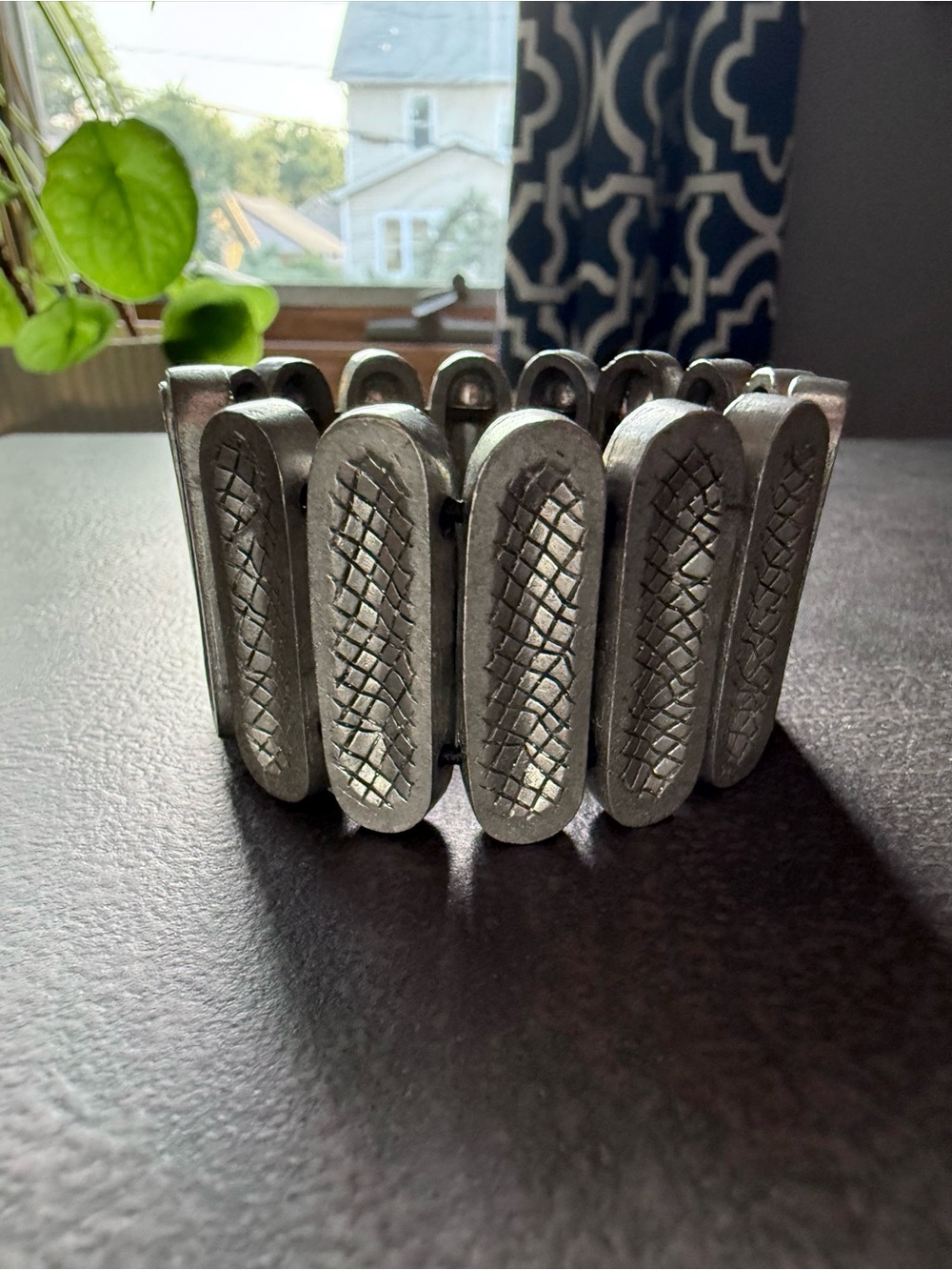 Antique Silver-Tone Link Stretch Bracelet Brutalist Whimsigoth